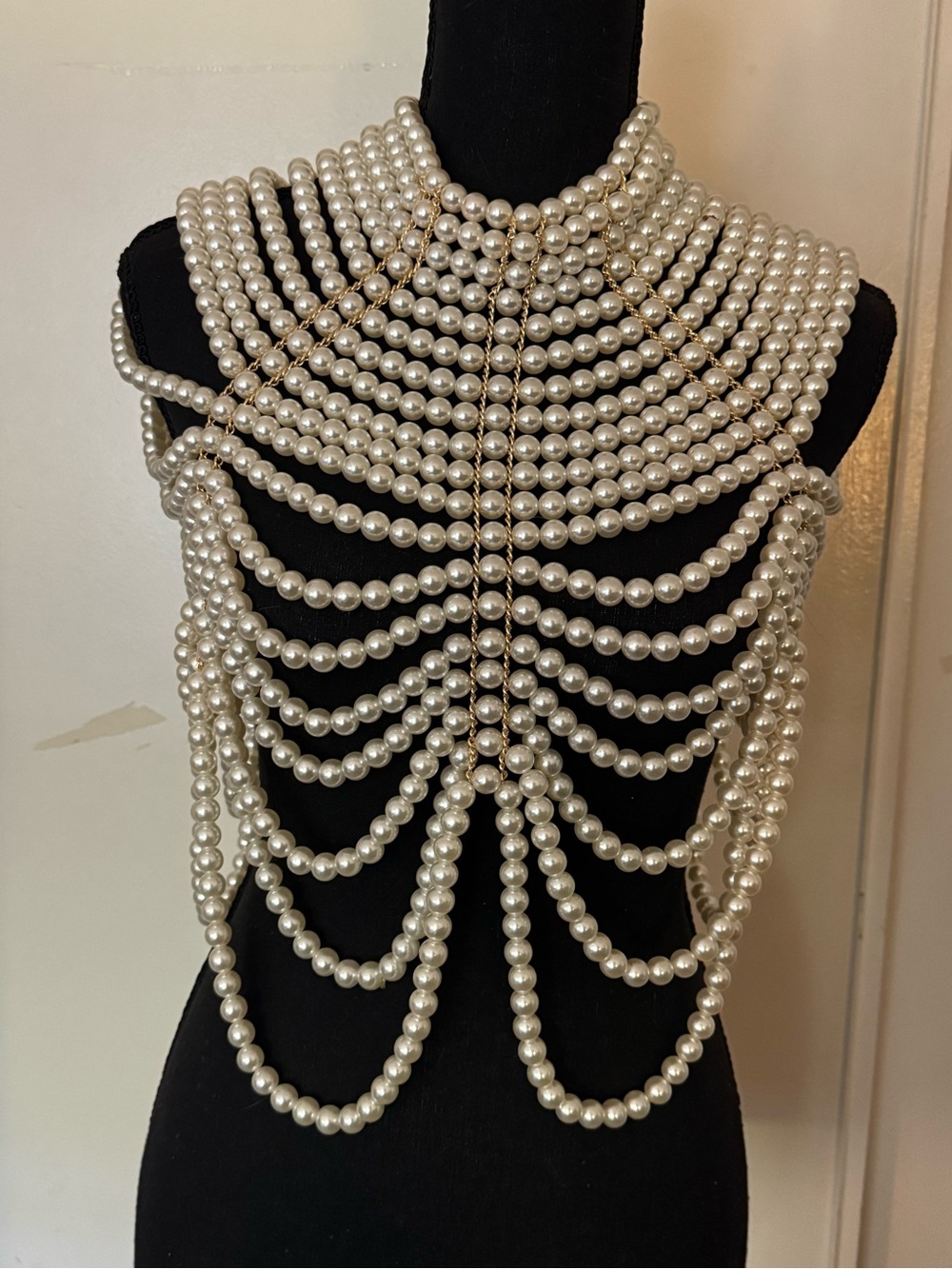 Statement Pearl Body Necklace Harness - Ivory Pearls